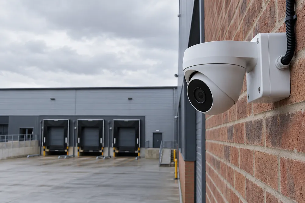 Turret CCTV camera overlooking a commercial loading yard